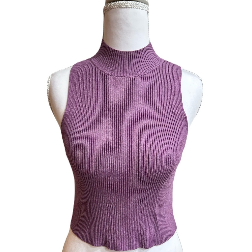 BLUE Blush Purple Sleeveless Ribbed Knit Top S